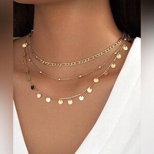 Gold Layered Disc Charm Necklace - Women Jewelry